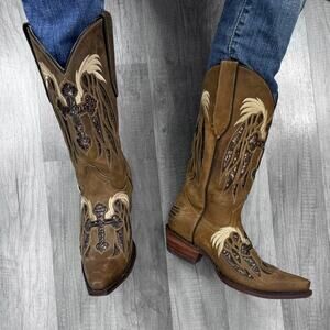 Rockin Leather Cowboy  Cowgirl Light Brown Snip Toe Western Boot Women’s 7 1/2